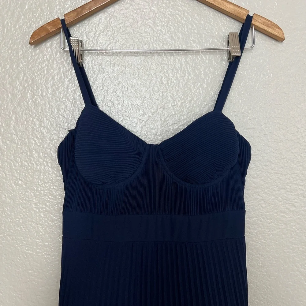 Certainly Lovely Navy Blue Pleated Bustier Maxi Dress - Picture 3 of 9